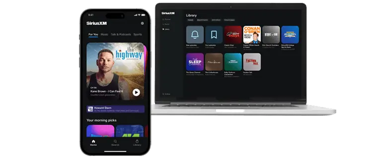 Phone and Laptop open to SiriusXM App